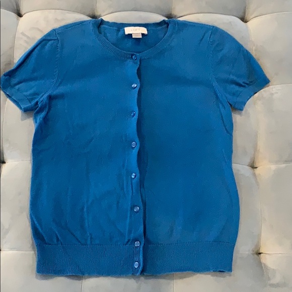 Ann Taylor Loft Bright Blue Short Sleeve Cardigan - Picture 2 of 6